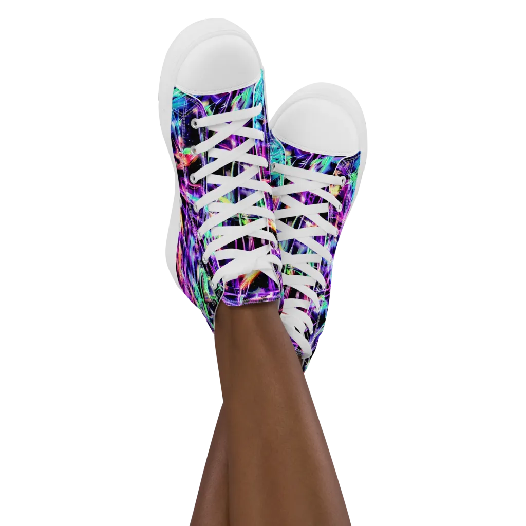 Neon Bamboo on Women's High Top Canvas Shoes — Front