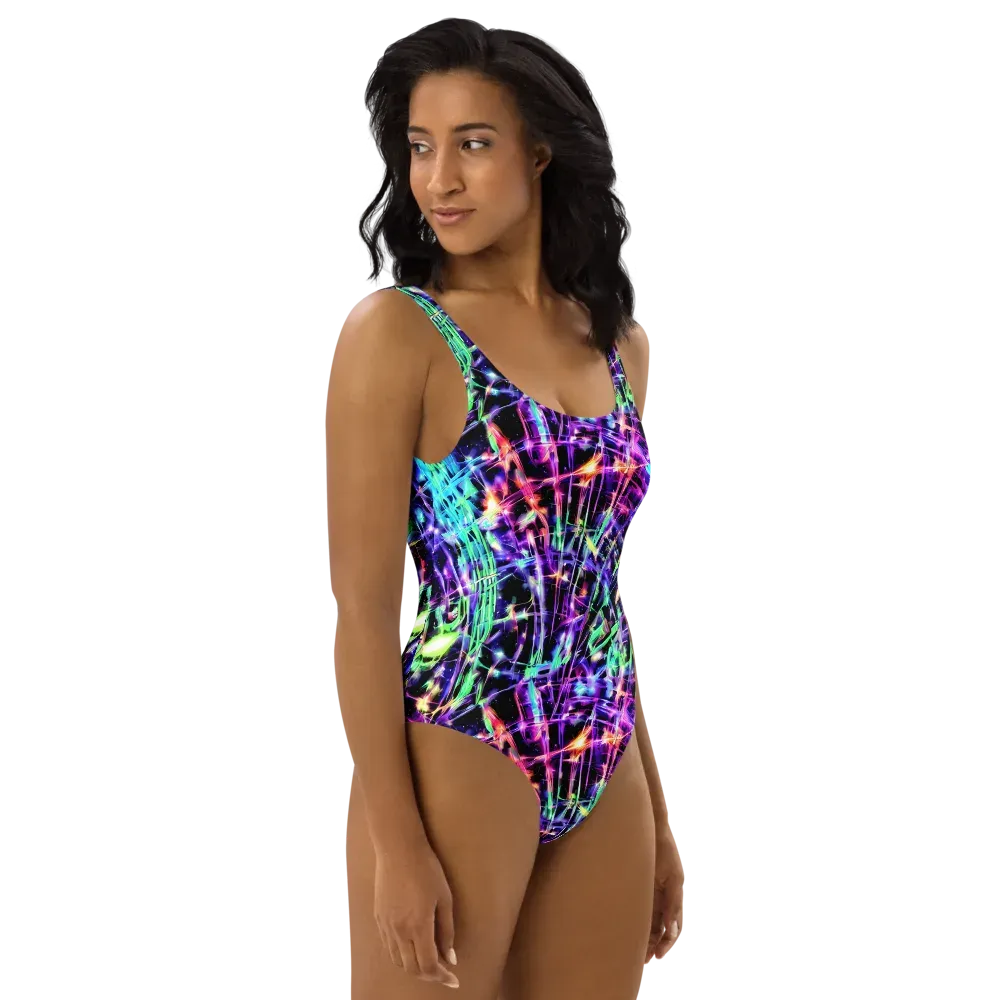 Neon Bamboo on One-Piece Swimsuit — Right