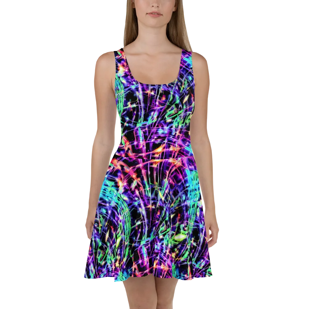 Neon Bamboo on Skater Dress — Front