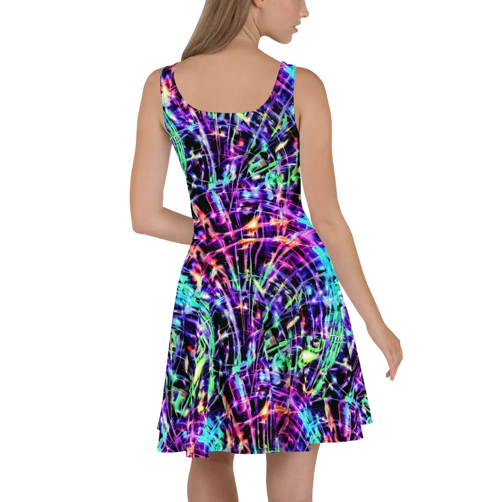 Neon Bamboo on Skater Dress — Back