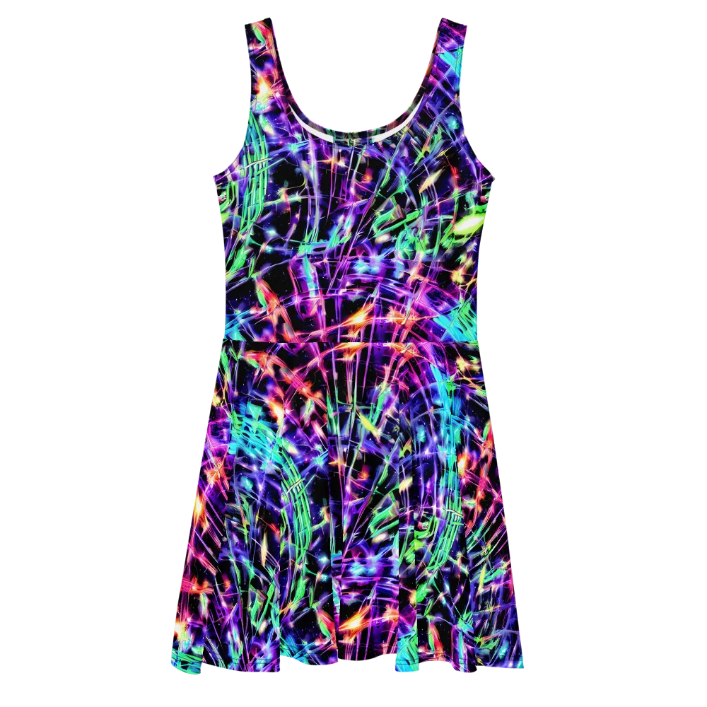 Neon Bamboo on Skater Dress — Front