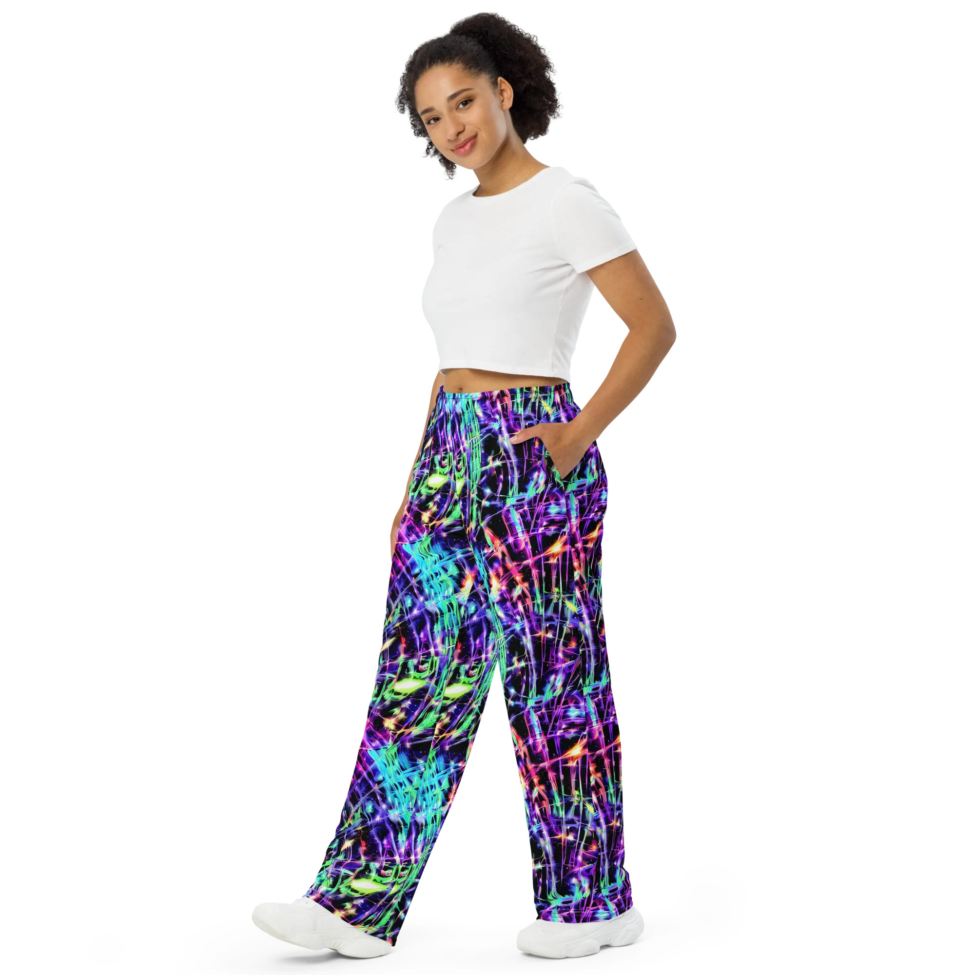 Neon Bamboo on Wide-Leg Pants — Left Front