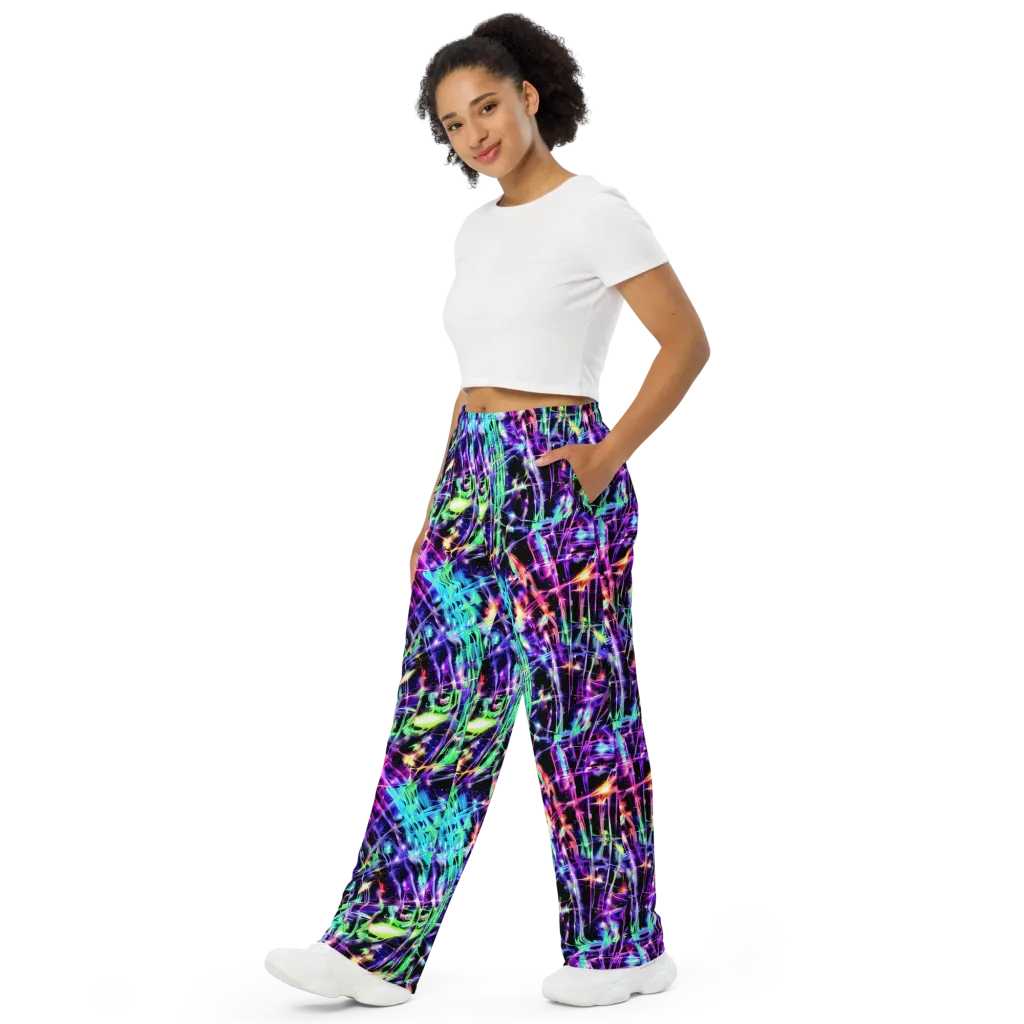 Neon Bamboo on Wide-Leg Pants — Left Front