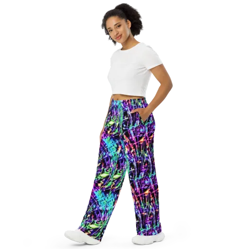 Neon Bamboo on a Wide-Leg Pants