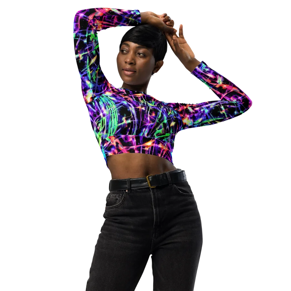 Neon Bamboo on Long Sleeve Crop Top — Front