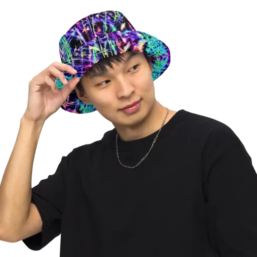 Neon Bamboo on a Reversible Bucket Hat