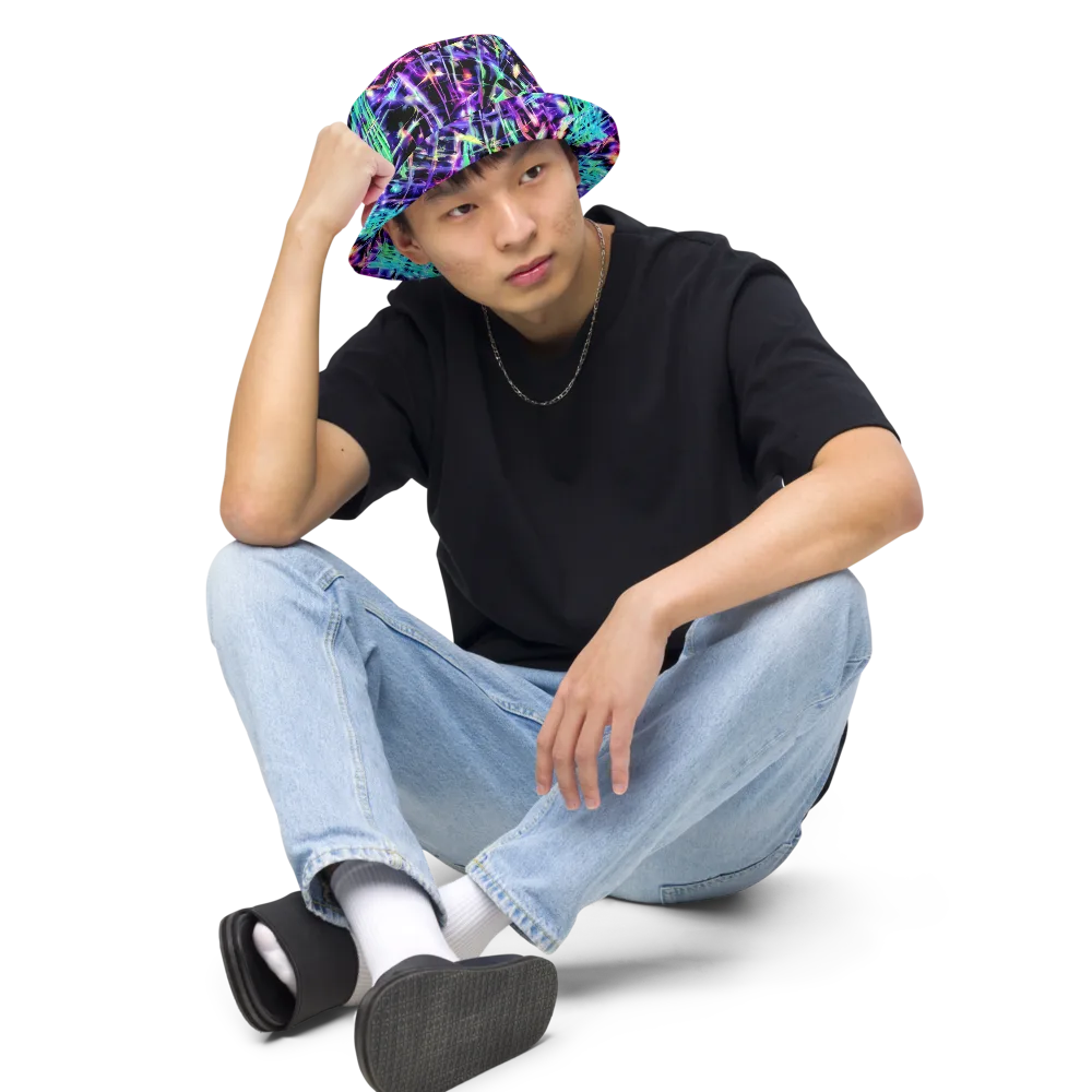 Neon Bamboo on Reversible Bucket Hat — Front 2 Inside