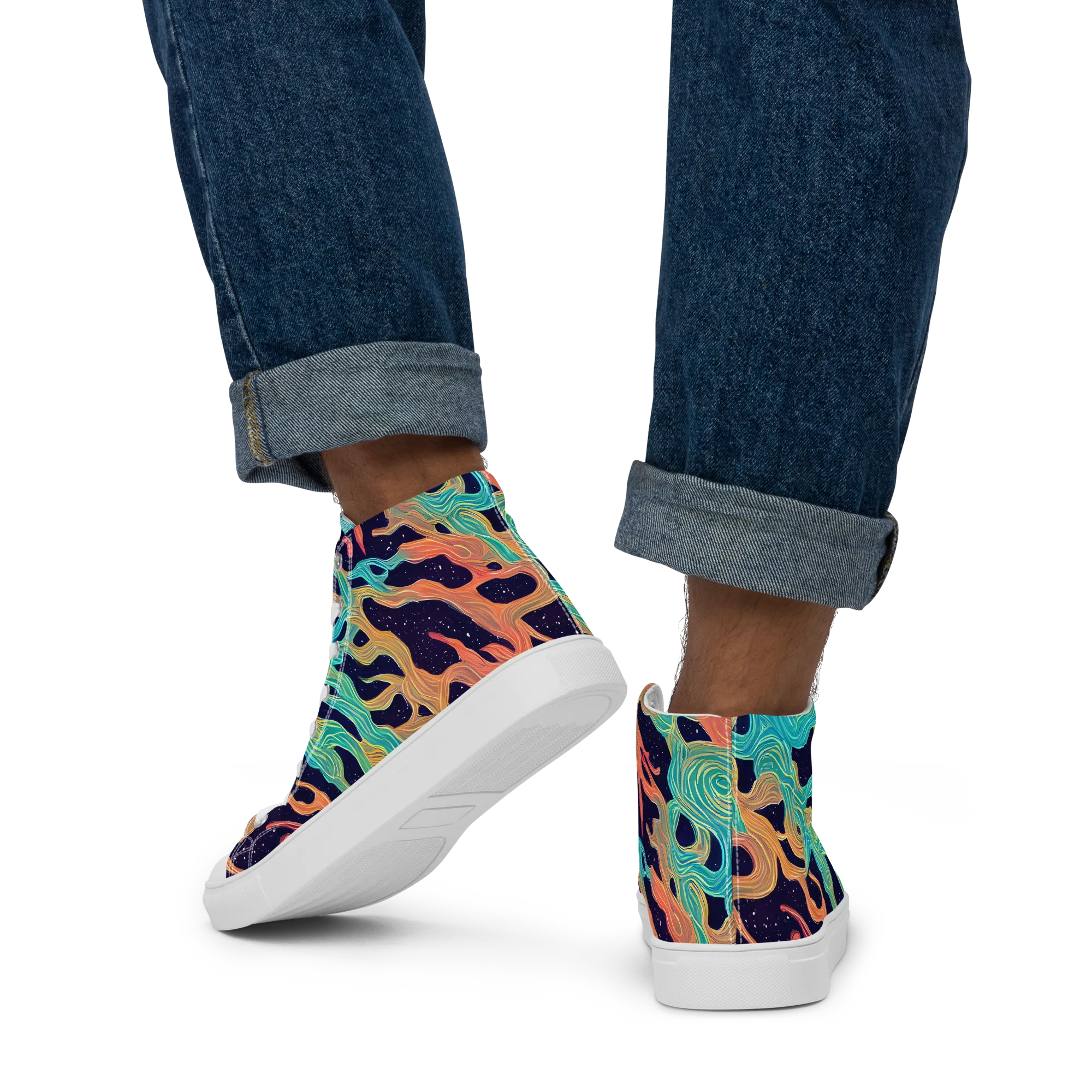 Astral Tides on Men's High Top Canvas Shoes — Back