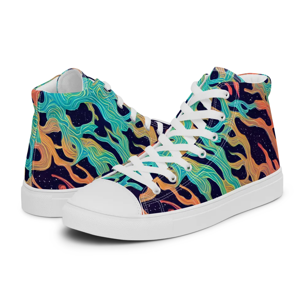 Astral Tides on Women's High Top Canvas Shoes — Left