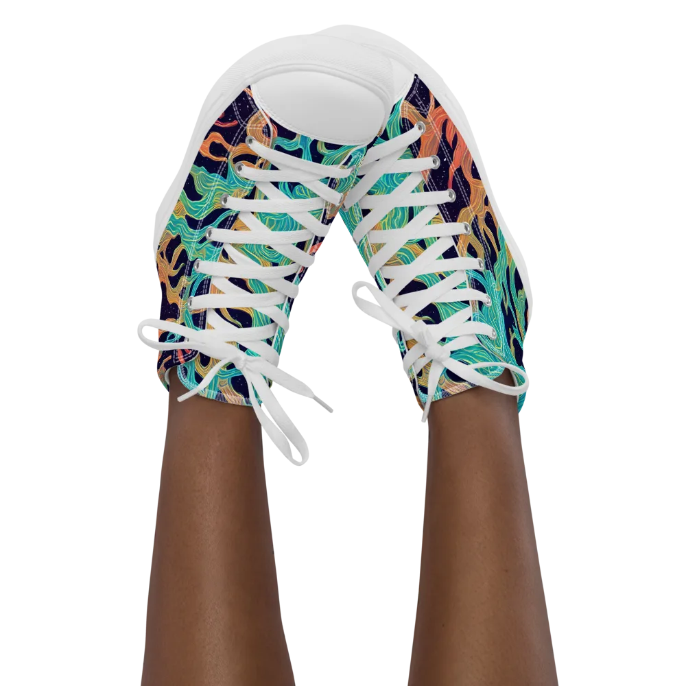 Astral Tides on Women's High Top Canvas Shoes — Front