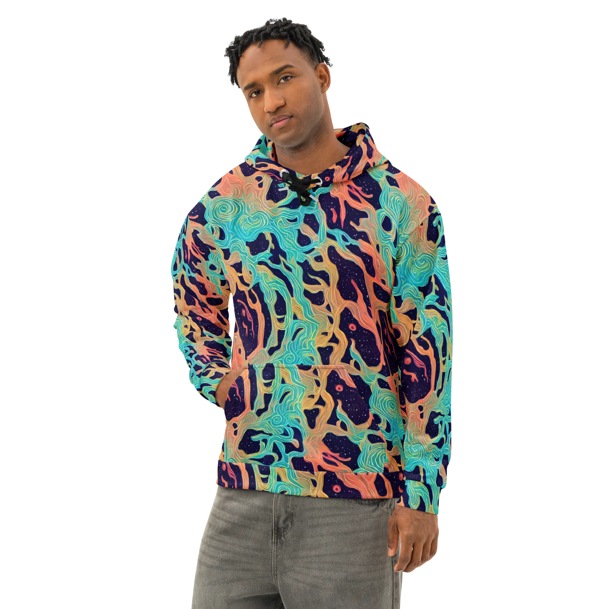 Astral Tides on Cotton Hoodie — Left Front