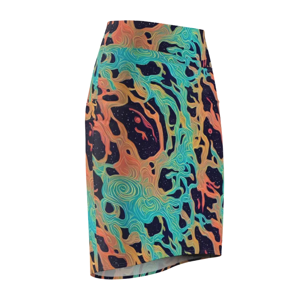 Astral Tides on Pencil Skirt — Front Side