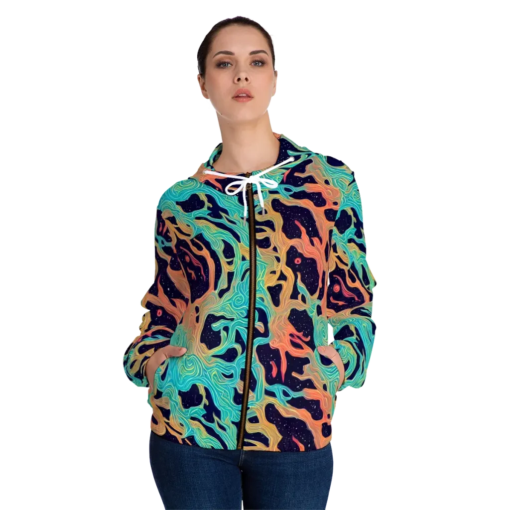 Astral Tides on Women's Full-Zip Hoodie — Front On Person