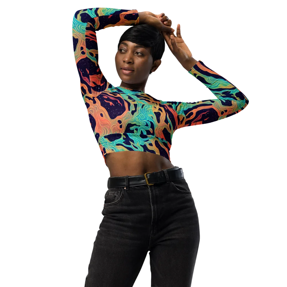 Astral Tides on Long Sleeve Crop Top — Front