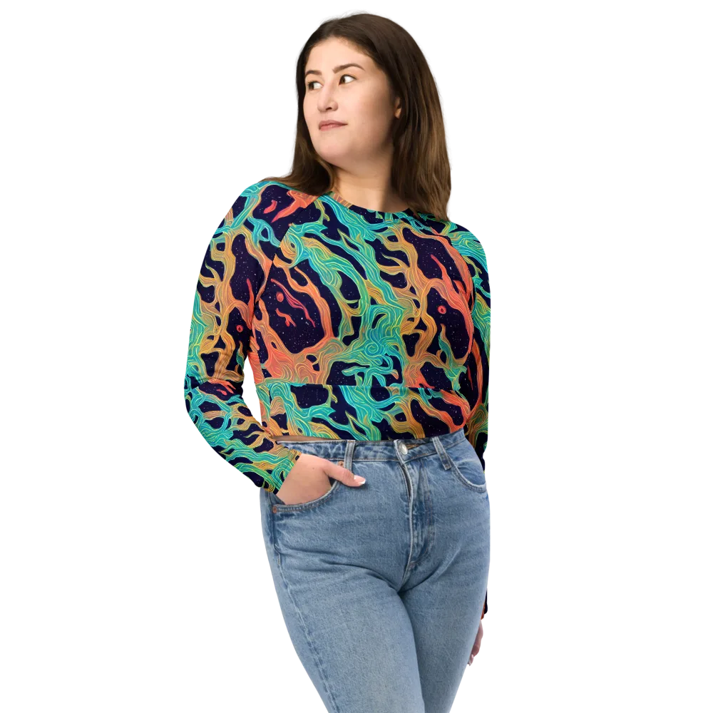 Astral Tides on Long Sleeve Crop Top — Front