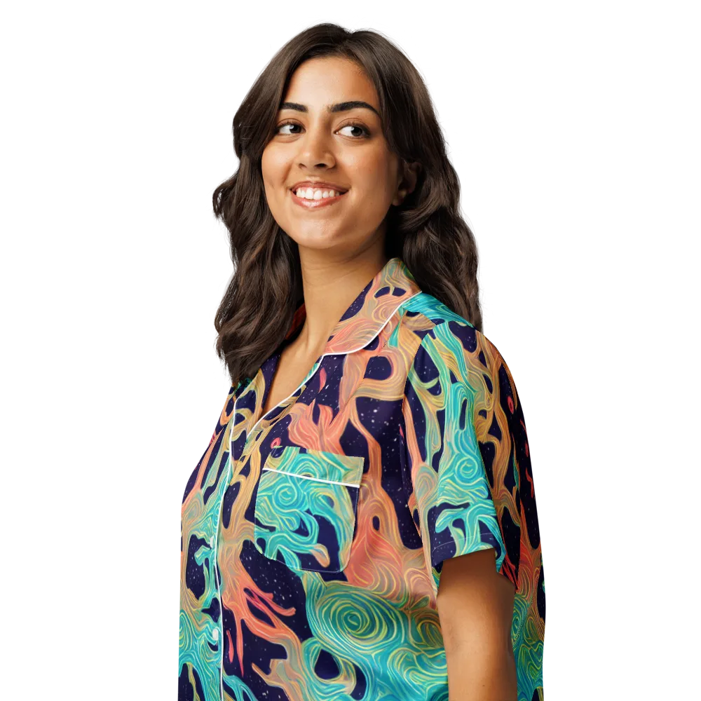 Astral Tides on Women's Short Sleeve Pajama Top — Left Front