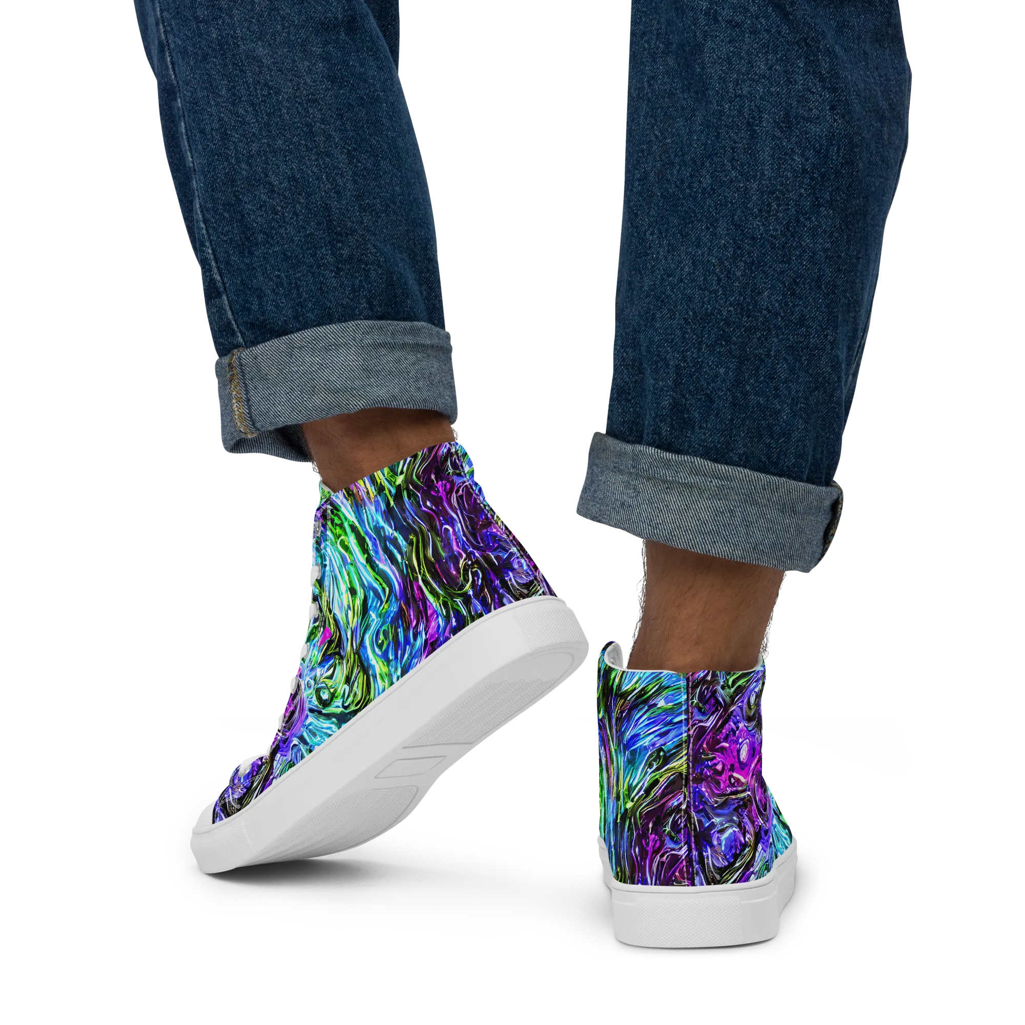 Prismatic Maelstrom on Men's High Top Canvas Shoes — Back