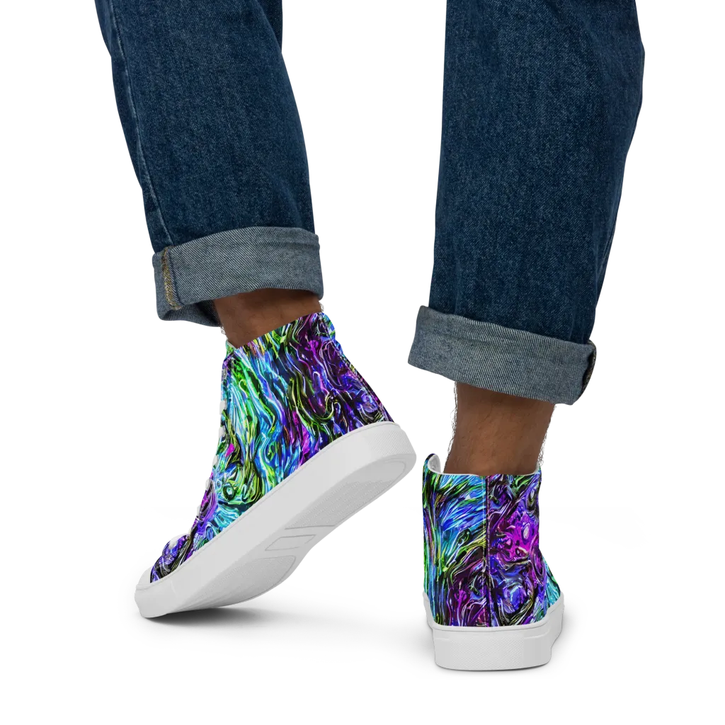 Prismatic Maelstrom on Men's High Top Canvas Shoes — Back