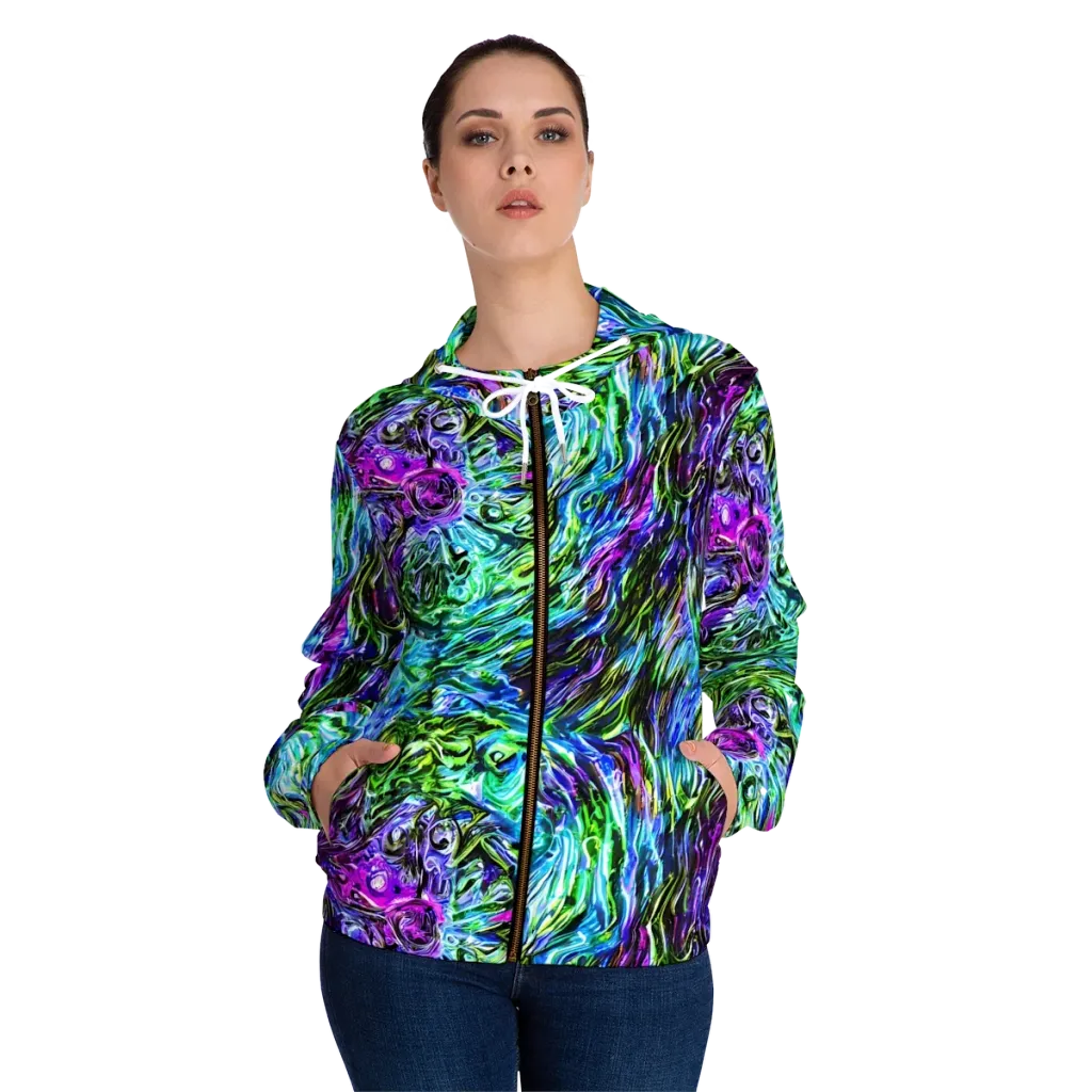 Prismatic Maelstrom on Women's Full-Zip Hoodie — Front On Person