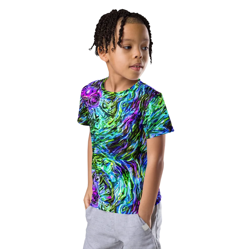 Prismatic Maelstrom on Kids Crew Neck T-Shirt — Left Front