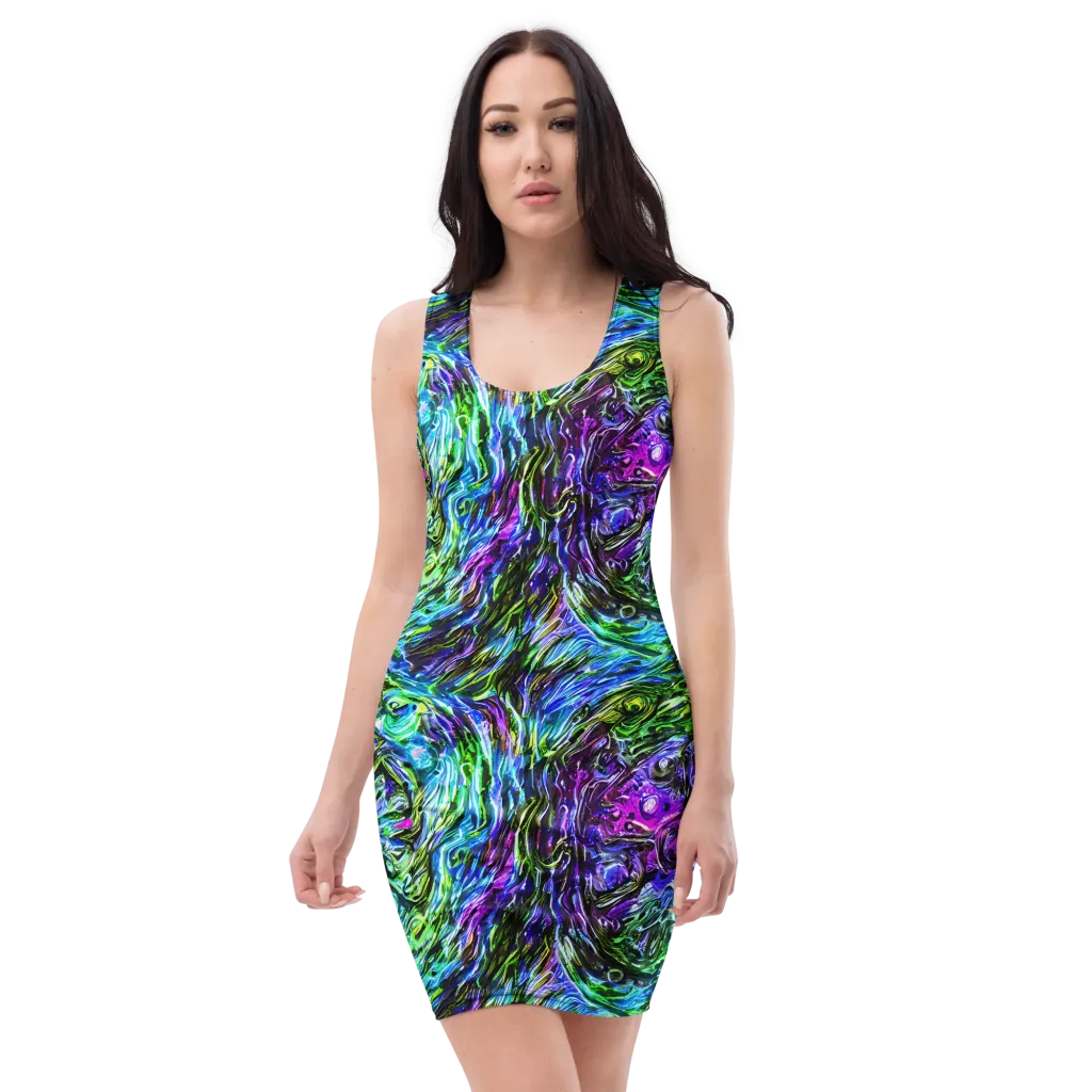 Prismatic Maelstrom on Bodycon Dress — Front