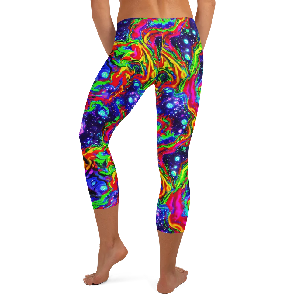 Ultraviolet Wildfire on Capri Leggings — Back