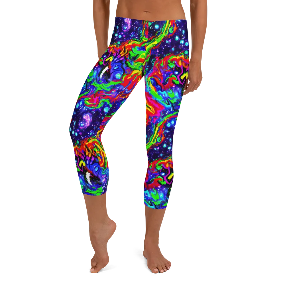 Ultraviolet Wildfire on Capri Leggings — Front