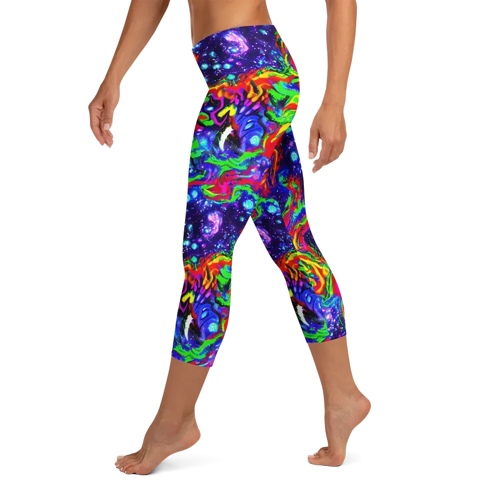 Ultraviolet Wildfire on Capri Leggings — Left