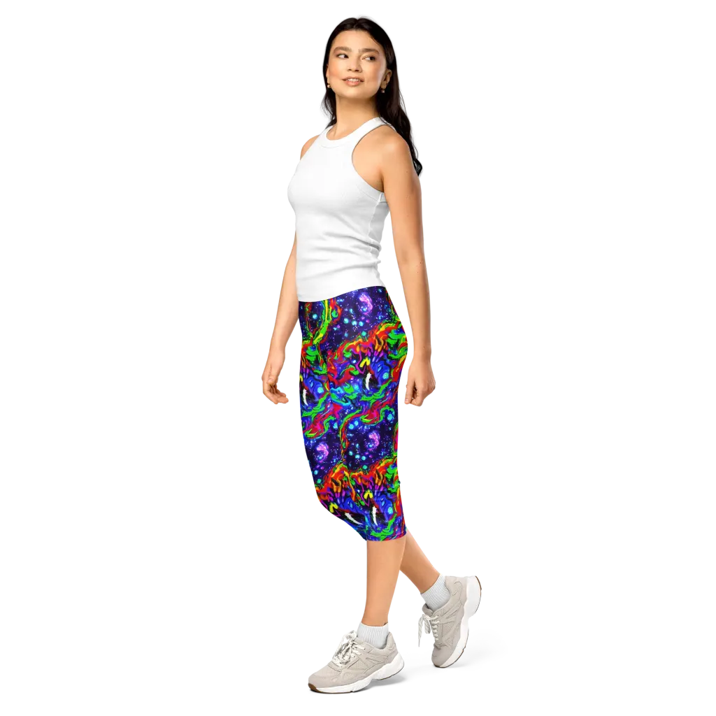 Ultraviolet Wildfire on Capri Leggings — Left Front