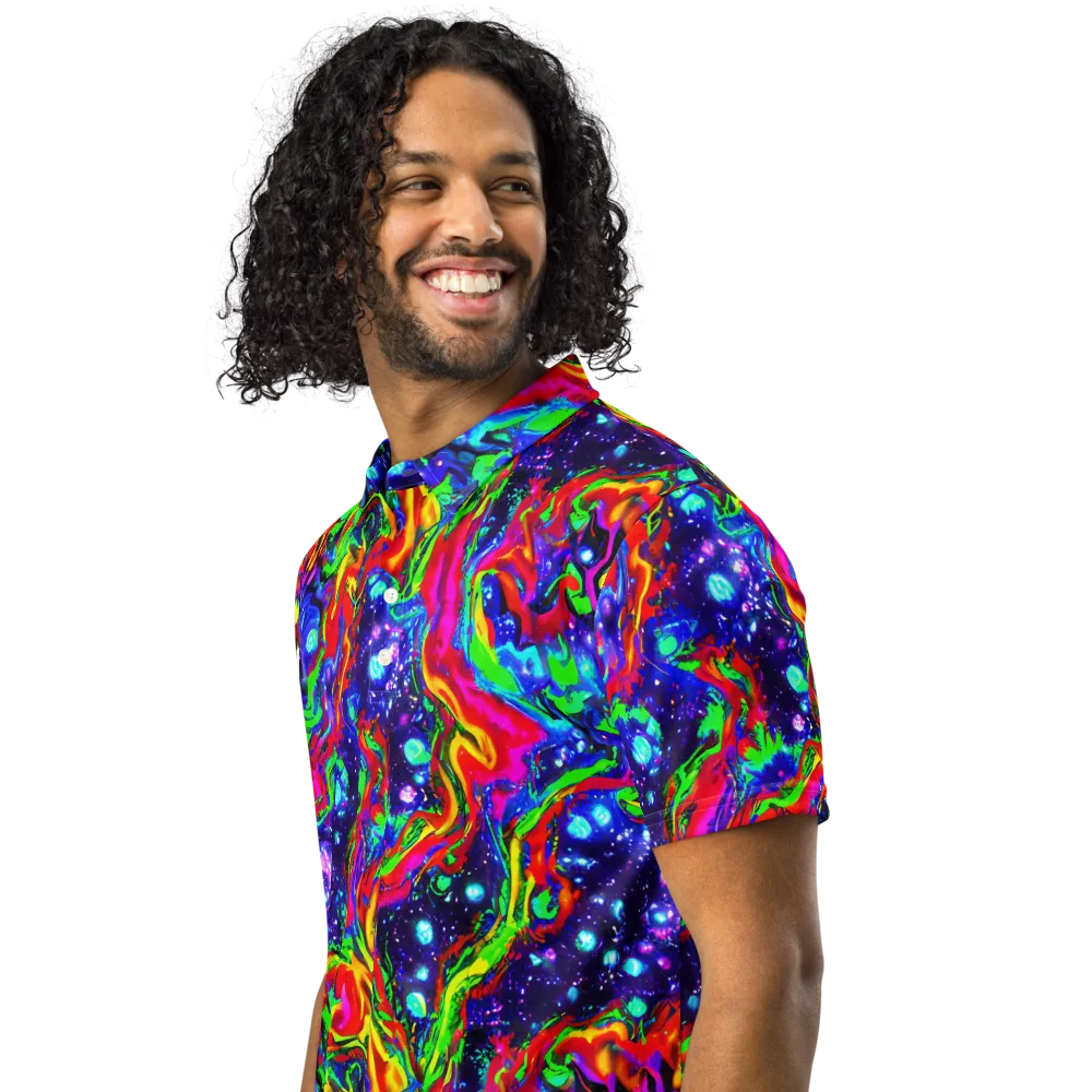 Ultraviolet Wildfire on Men's Slim Fit Polo Shirt — Left Front