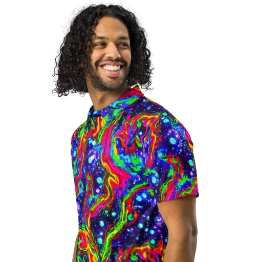 Ultraviolet Wildfire on a Men's Slim Fit Polo Shirt