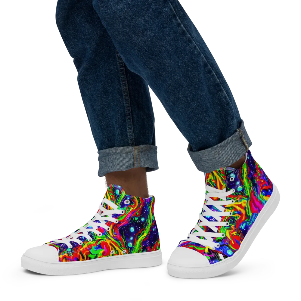 Ultraviolet Wildfire on Men's High Top Canvas Shoes — Left