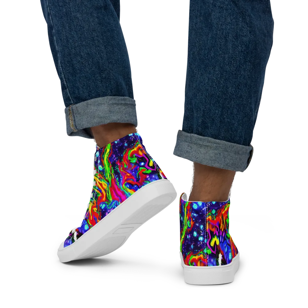 Ultraviolet Wildfire on Men's High Top Canvas Shoes — Back