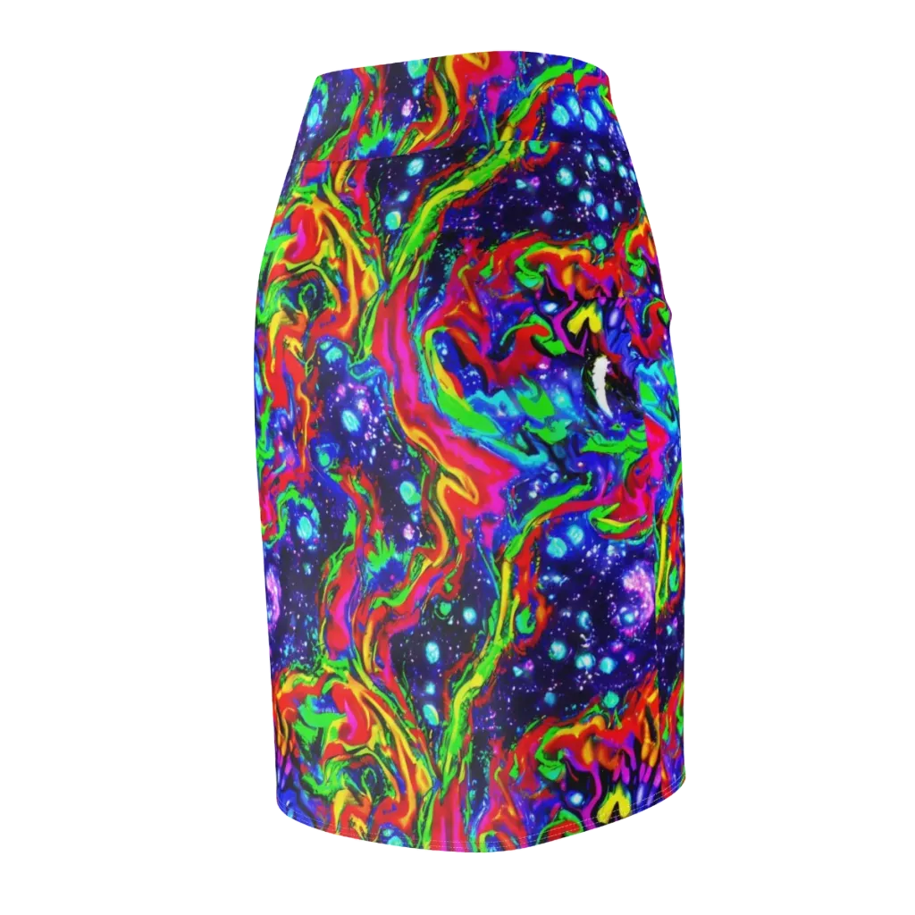 Ultraviolet Wildfire on Pencil Skirt — Back Side