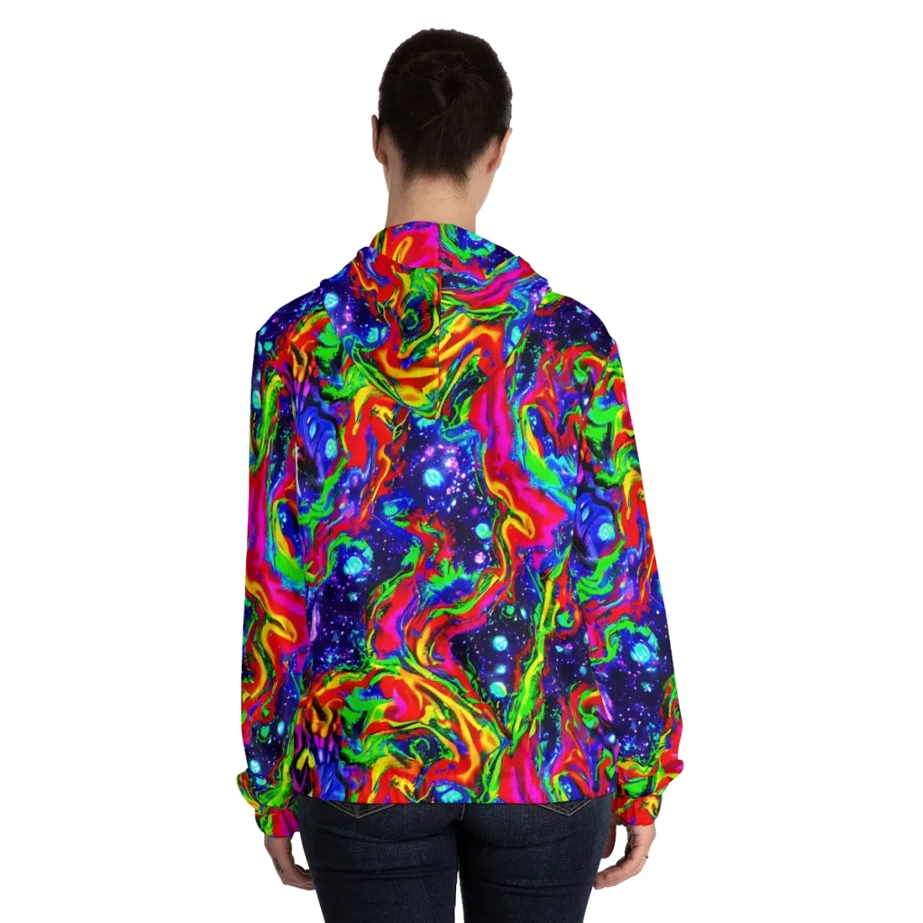 Ultraviolet Wildfire on Women's Full-Zip Hoodie — Back On Person