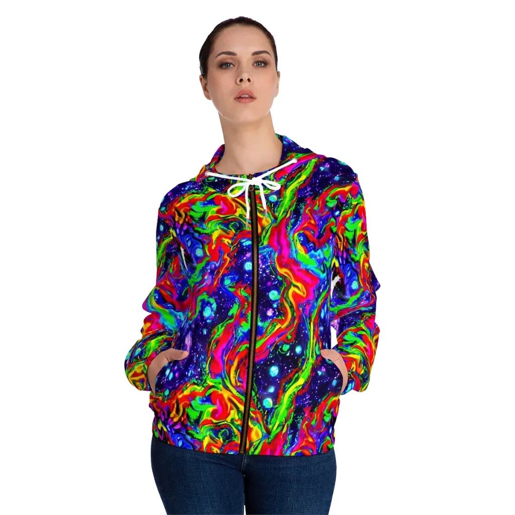 Ultraviolet Wildfire on Women's Full-Zip Hoodie — Front On Person