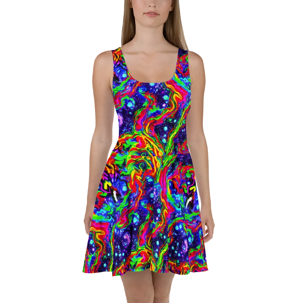 Ultraviolet Wildfire on Skater Dress — Front
