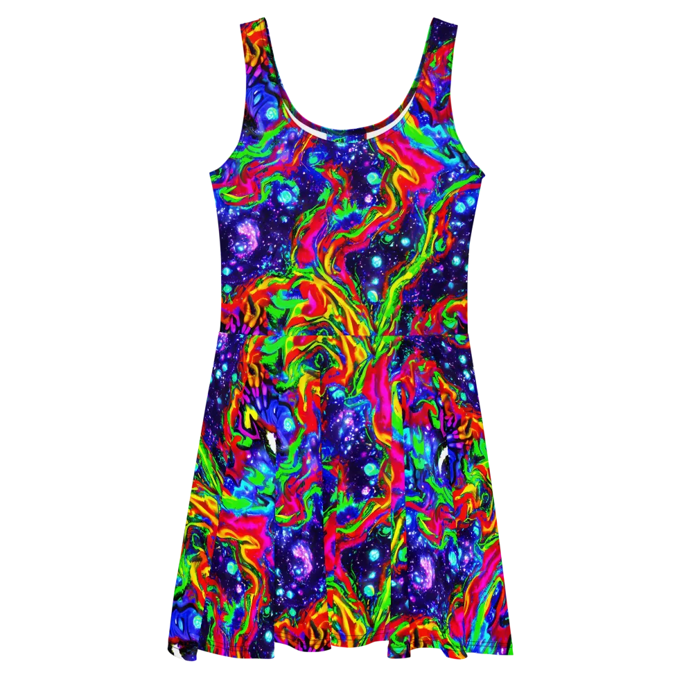 Ultraviolet Wildfire on Skater Dress — Front
