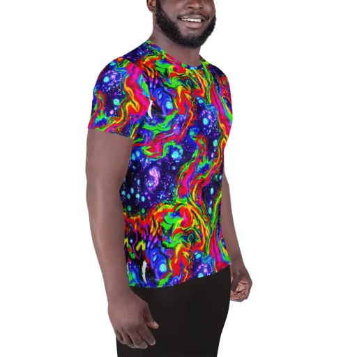Ultraviolet Wildfire on a Men's Athletic T-Shirt