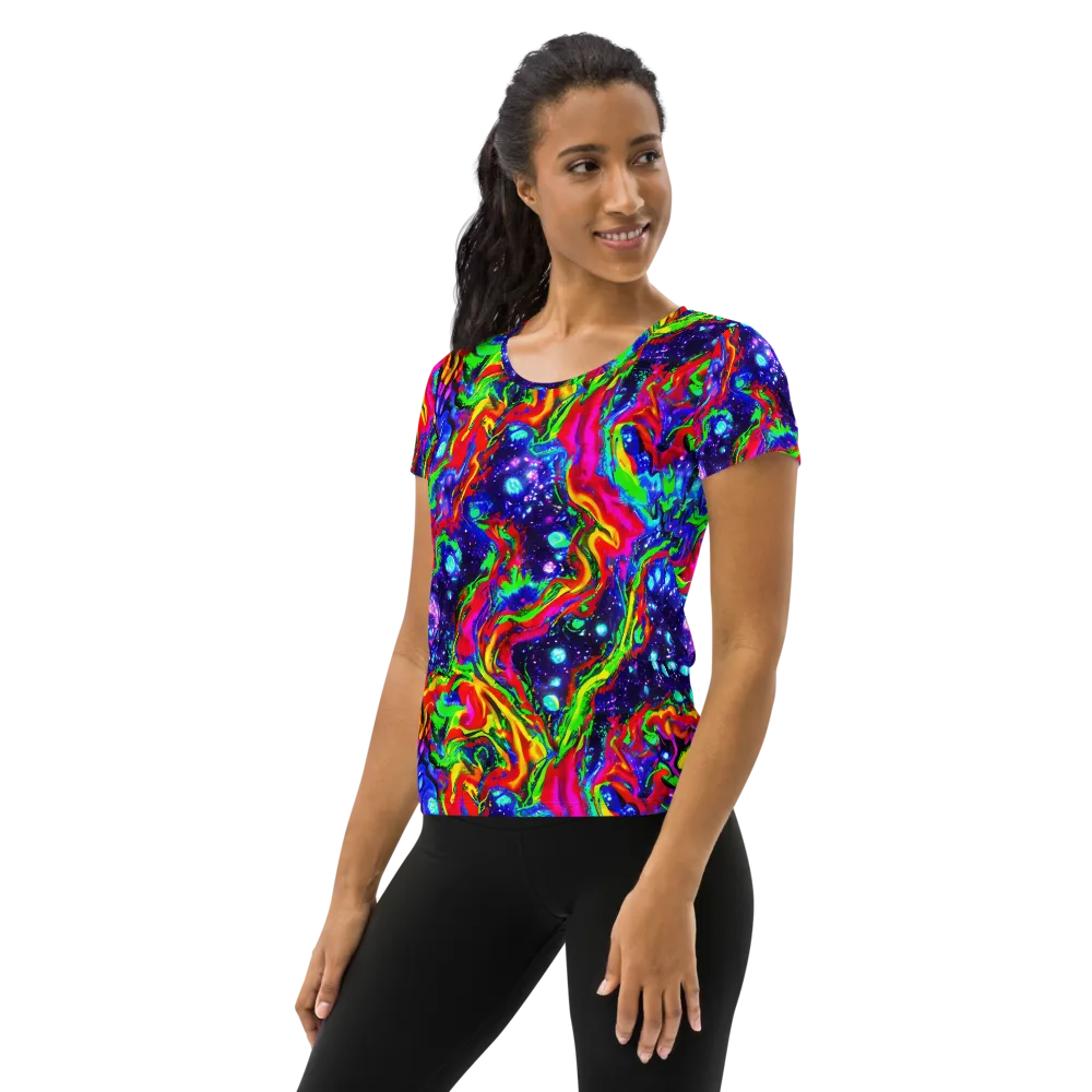 Ultraviolet Wildfire on Women's Athletic T-Shirt — Left