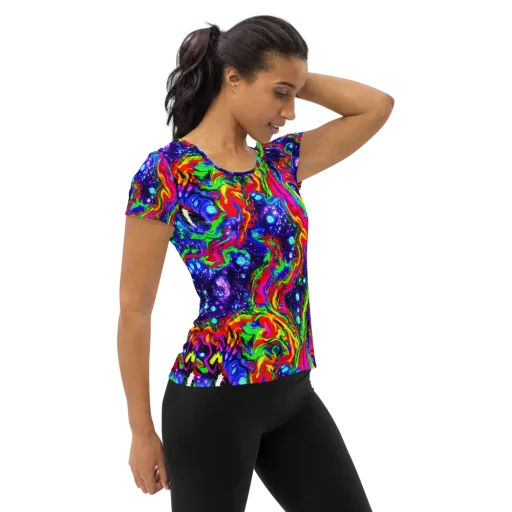 Ultraviolet Wildfire on a Women's Athletic T-Shirt