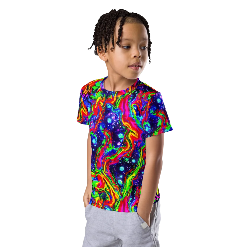 Ultraviolet Wildfire on Kids Crew Neck T-Shirt — Left Front