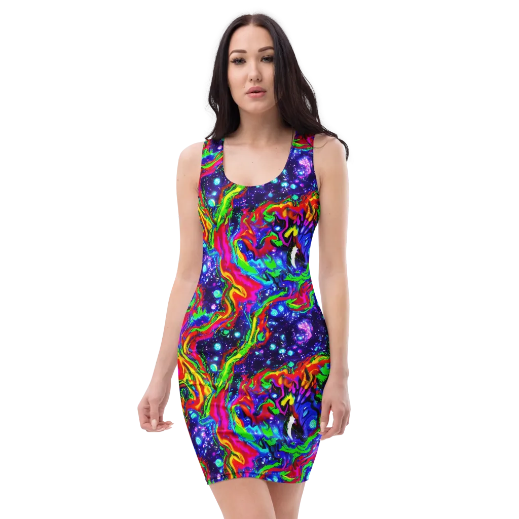 Ultraviolet Wildfire on Bodycon Dress — Front