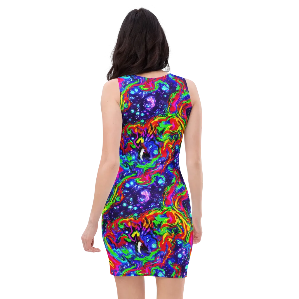 Ultraviolet Wildfire on Bodycon Dress — Back