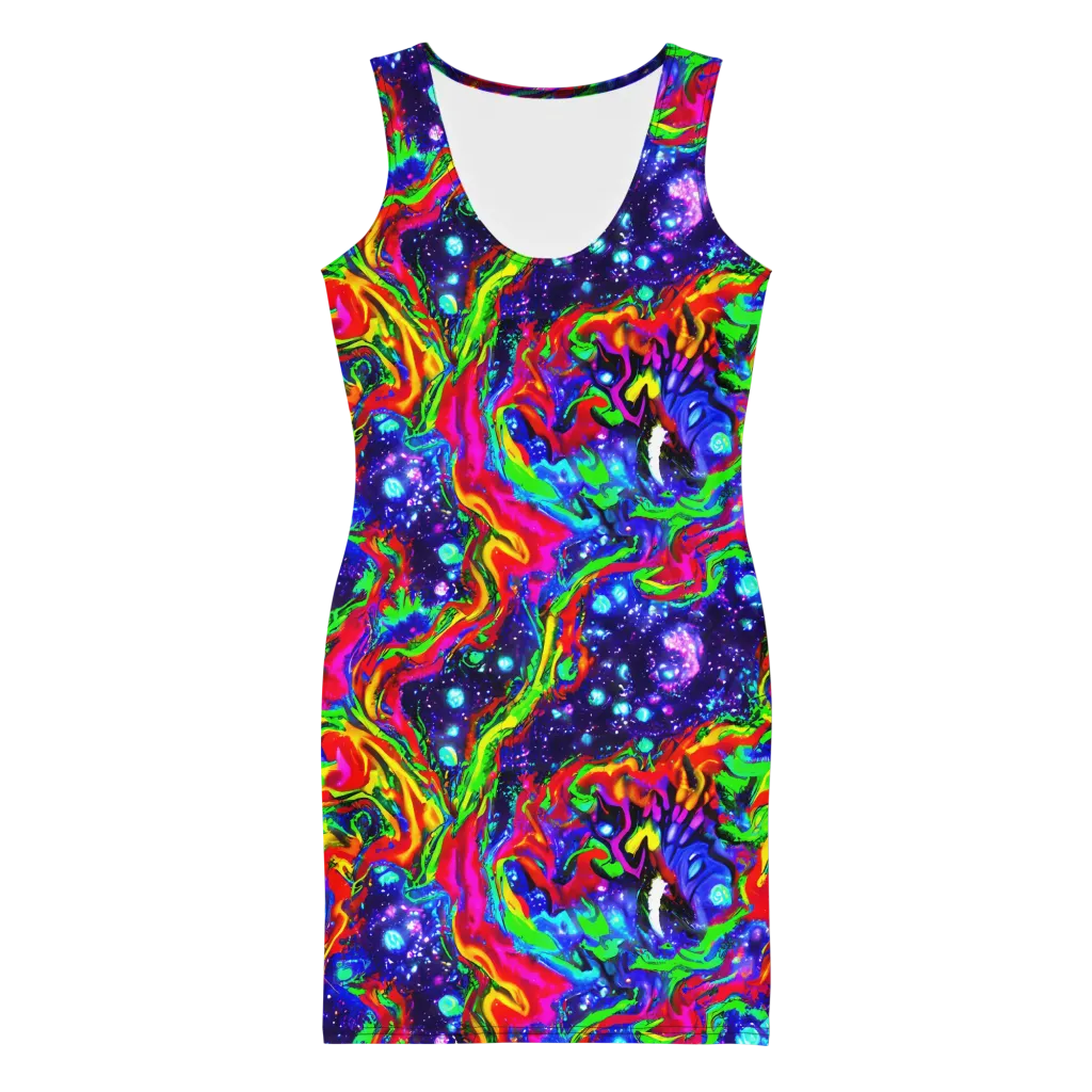 Ultraviolet Wildfire on Bodycon Dress — Front