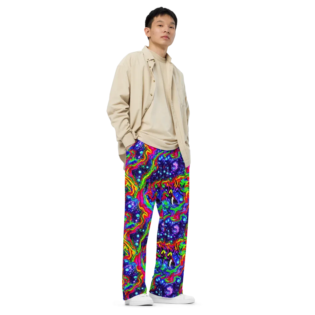 Ultraviolet Wildfire on Wide-Leg Pants — Right Front