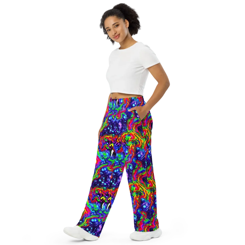 Ultraviolet Wildfire on Wide-Leg Pants — Left Front
