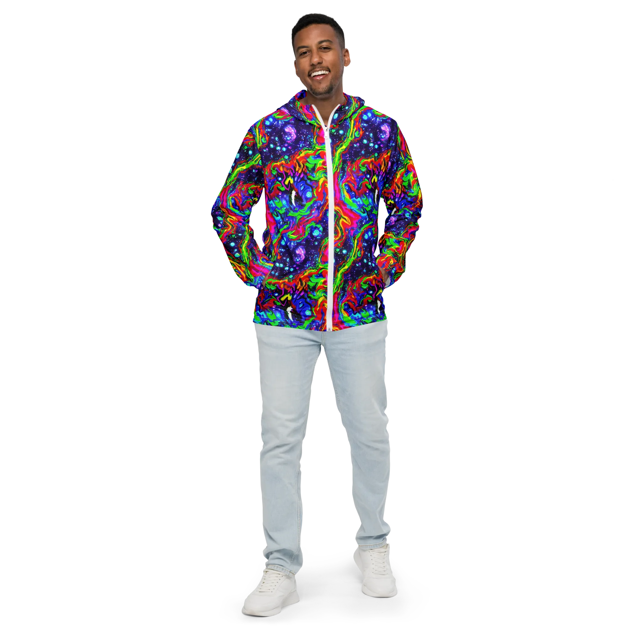 Ultraviolet Wildfire on Men's Windbreaker — Front