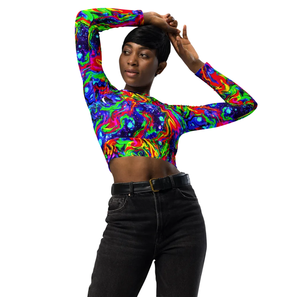 Ultraviolet Wildfire on Long Sleeve Crop Top — Front