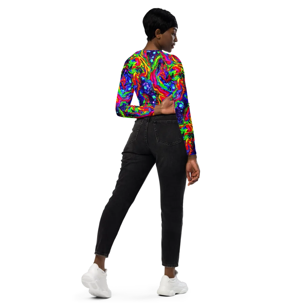 Ultraviolet Wildfire on Long Sleeve Crop Top — Right Back
